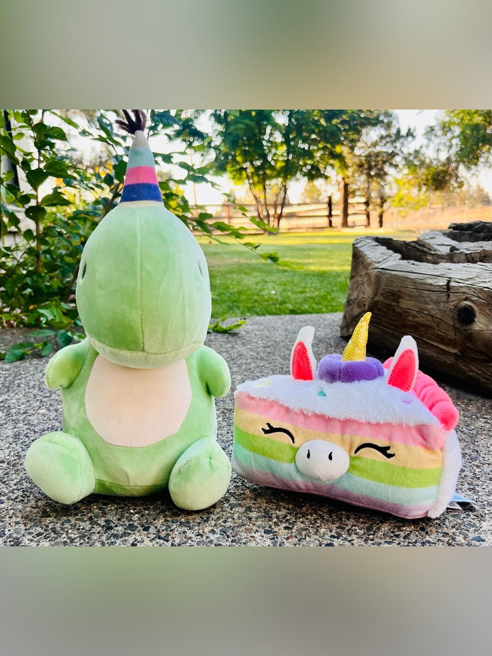 Rainbow Unicorn Squishable & Green Dino Birthday Plush Toy Duo